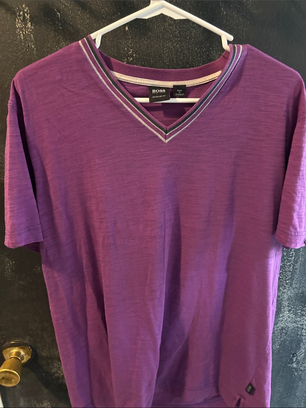 BOSS Purple V-Neck Short Sleeve Tee with Contrast Trim